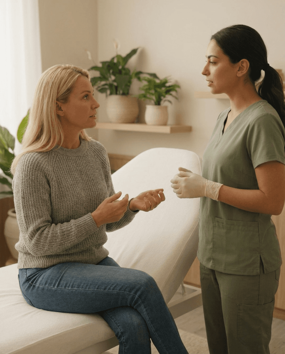 Provider reviewing hormone lab results with a patient at Nuvera Aesthetics and Wellness in Raleigh, NC